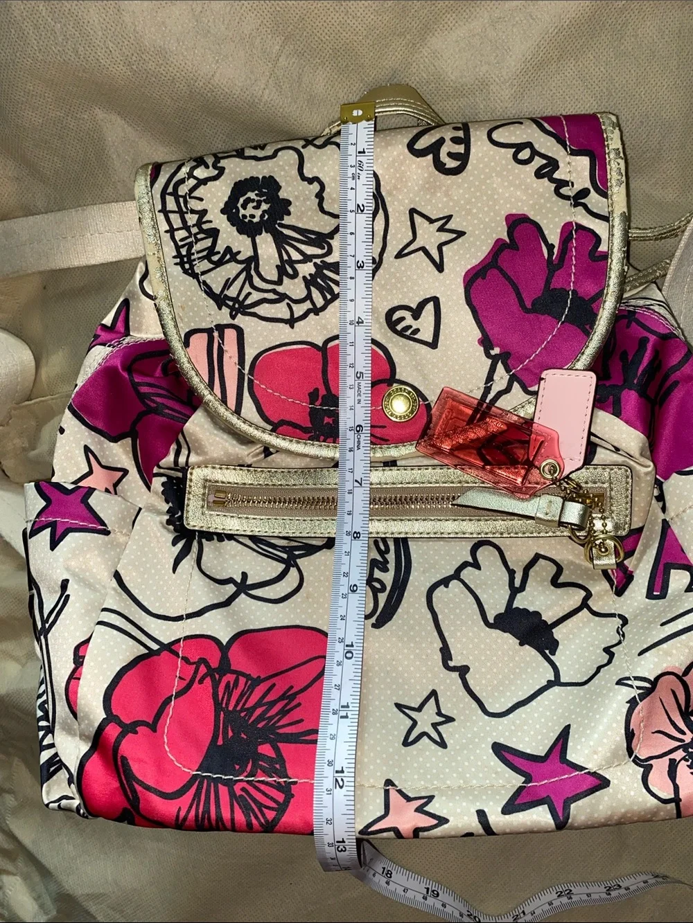 Coach Poppy Graffiti Floral Print Nylon Women's Backpack with Gold-Tone Accents